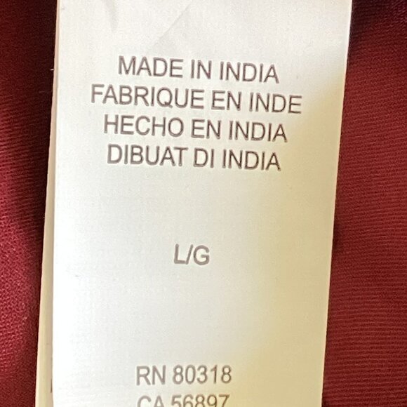 Lucky Brand Embroidered Tassel Tie Neck BOHO Peasant Top L Burgundy Red #224i - Picture 9 of 11